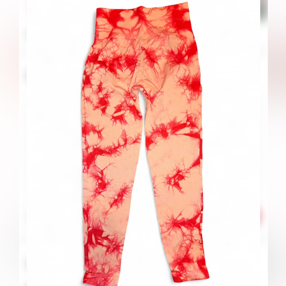 Salmon Orange Tie-Dye High Waist Leggings